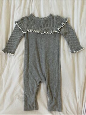Janie and Jack Gray Knit Ruffle One-Piece Bodysuit